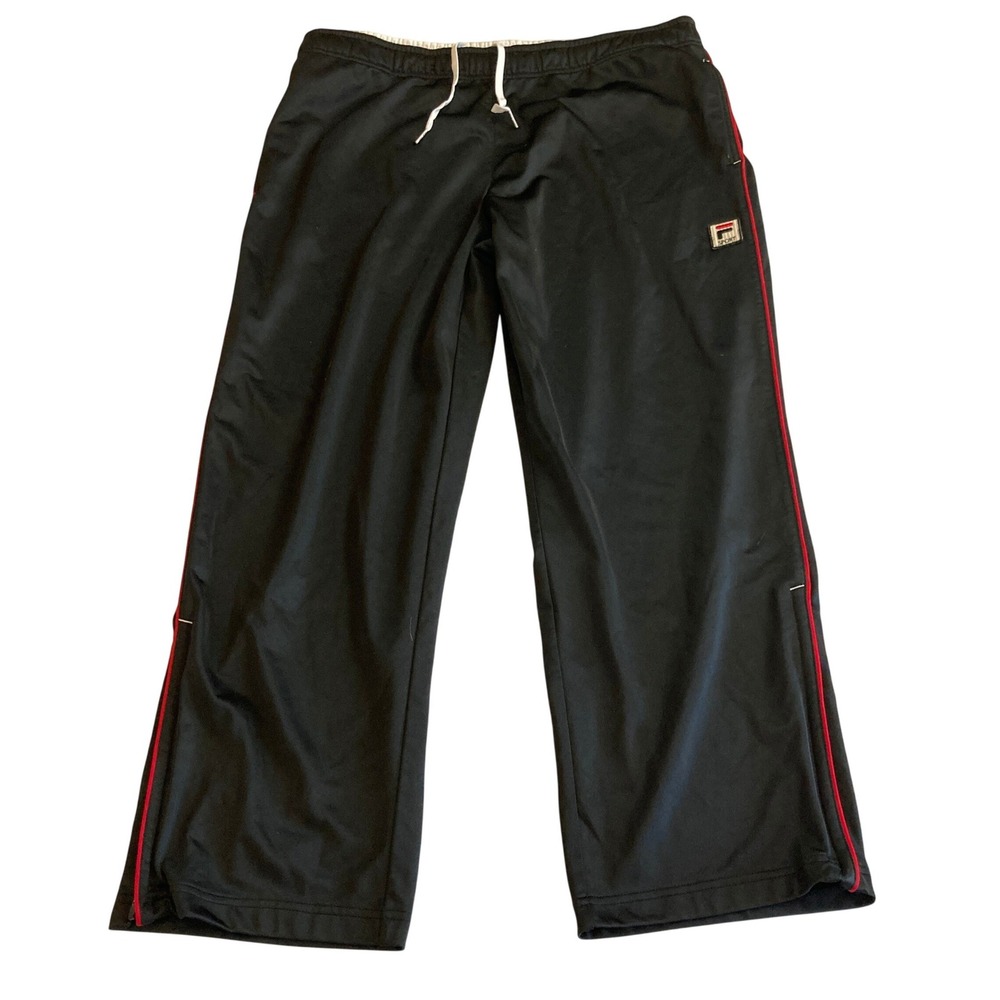 Fila Sport Mens Large Black Track Pants Red Side Stripe Ankle Zip Athletic Sport